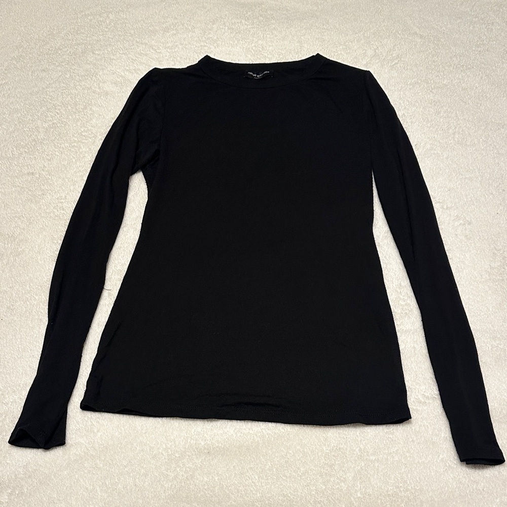 Naked Wardrobe Long Sleeve Black Shirt Top Solid Size M